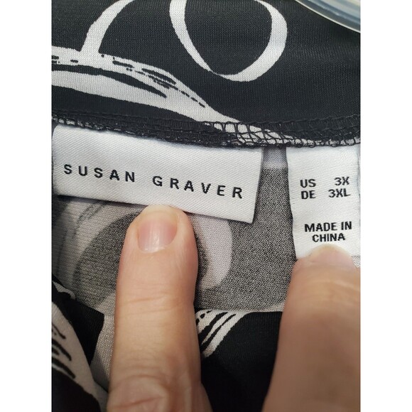 Susan Graver Black Liquid Knit Turtleneck Long Sleeve Abstract Print Tunic Sz 3X - Picture 3 of 6